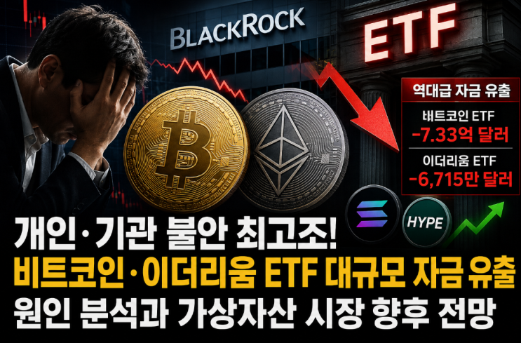  개인·기관 불안 최고조, 비트코인 이더리움 현물 ETF 대규모 자금 유출 원인 분석과 가상자산 시장 향후 전망
