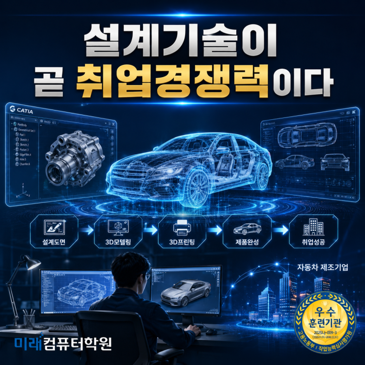  부산·김해·양산 기계설계 취업 준비생 주목! 기계설계산업기사 자격증 취득 + CATIA 실무 + 3D프린터 포트폴리오까지