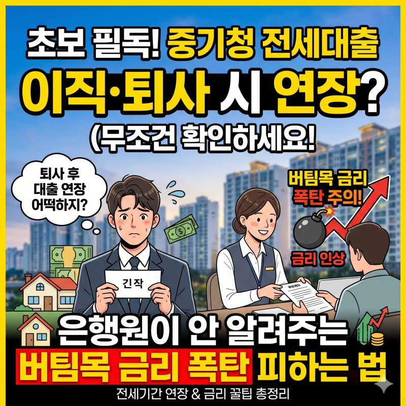 중기청 전세대출 이직/퇴사 시 연장 ,은행원이 안 알려주는 버팀목 금리 폭탄 피하는 법