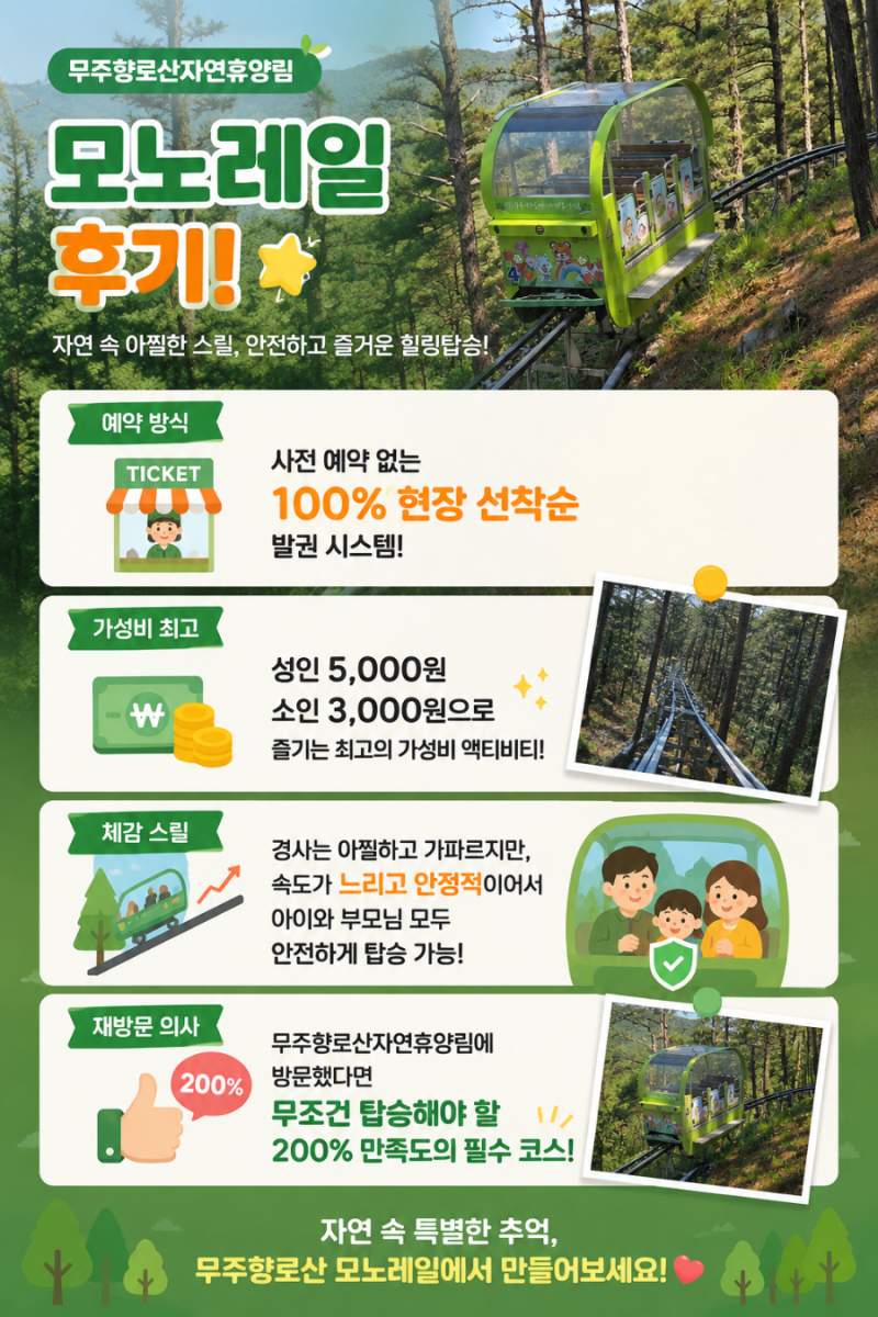 [무주 여행] 무주향로산자연휴양림 모노레일 시간표&요금 꿀팁! 스릴 만점 가족 여행 필수 코....