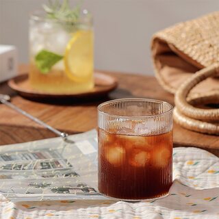  1+1 잔플리츠 홈카페 아이스커피 일자 내열유리컵 300ml - 실속 있는 유리잔 세트
