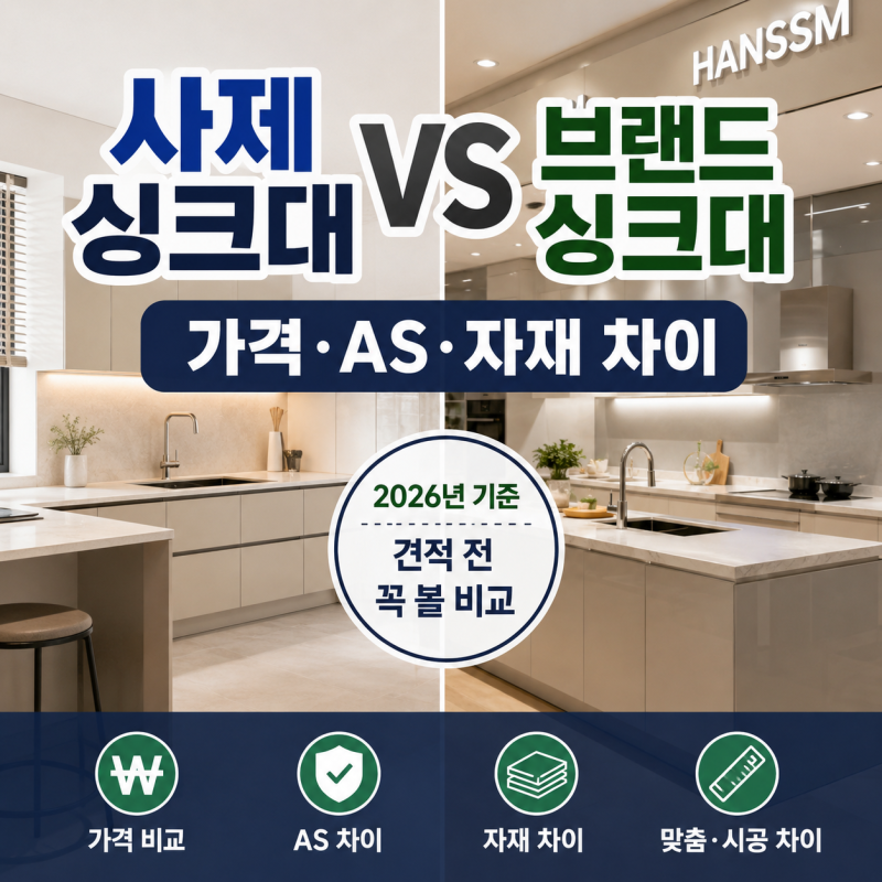 사제 싱크대 vs 브랜드 싱크대 — 가격·AS·자재 차이 2026년 기준