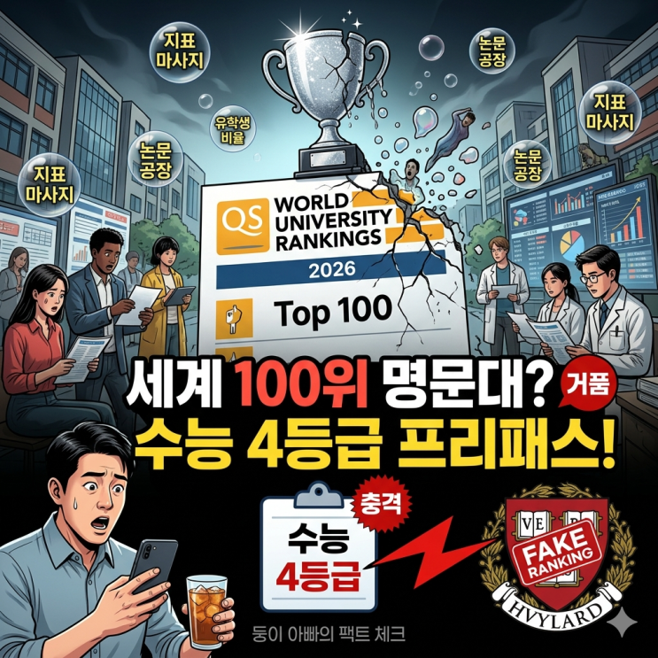 세계 100위 명문대라더니 수능 4등급 프리패스? 2026년 QS 대학순위 거품의 충격적 실태