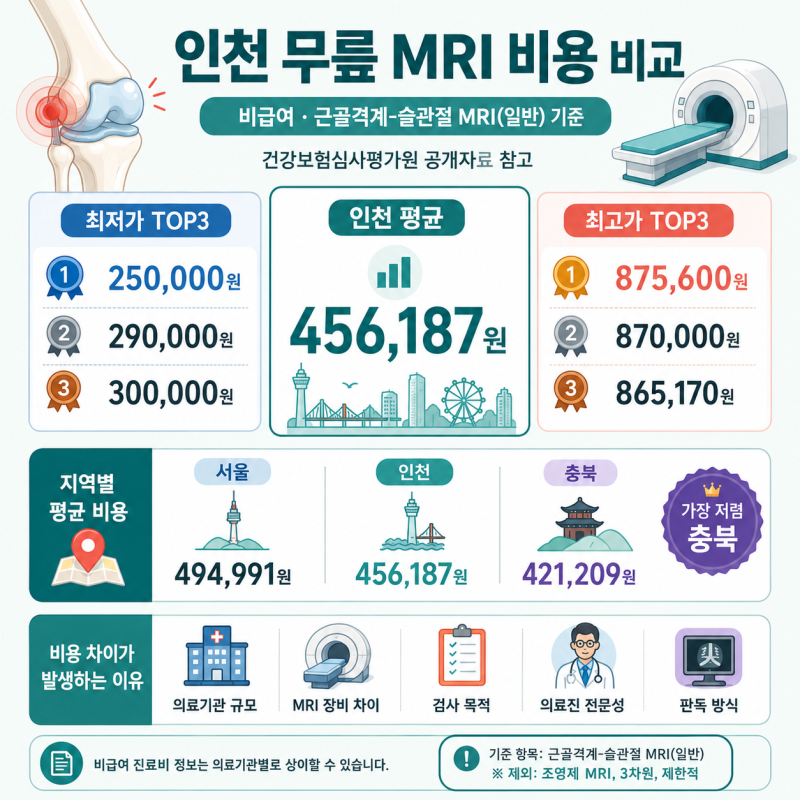 무릎 MRI 비용 얼마나 들까? 인천 지역 가격 비교 정리