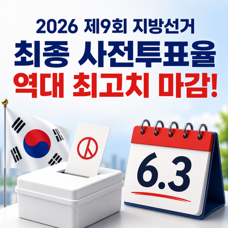 2026 제9회 지방선거 최종 <b>사전투표율 역대 최고</b>치 마감!... 