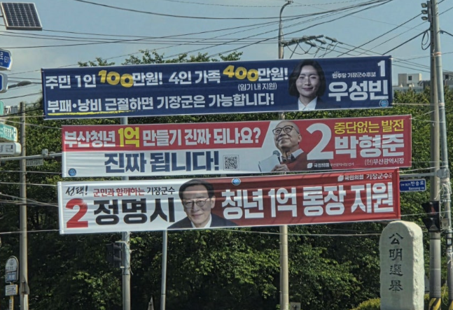 [긴급속보] <b>기장군수</b> 선거 ‘1인당 100만원’ vs ‘청년 1억’... 