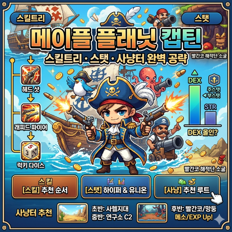 메이플 플래닛 캡틴 스킬트리 / 스탯/ 사냥터 추천