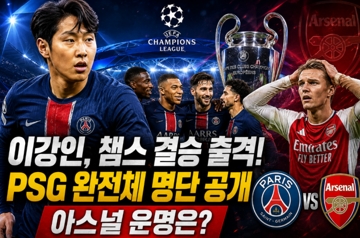  이강인, 챔스 결승 출격! PSG 완전체 명단 공개…아스널 운명은?