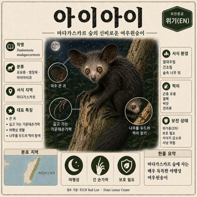 아이아이 특징, 왜 긴 손가락을 가진 여우원숭이일까?