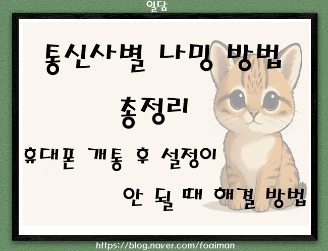 통신사별 나밍 방법 총정리, 휴대폰 개통 후 설정이 안 될 때 해결 방법