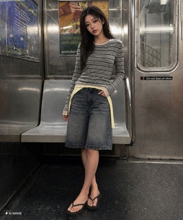  WOMAN 와이드 버뮤다 데님 팬츠 - 여름 필수 와이드핏