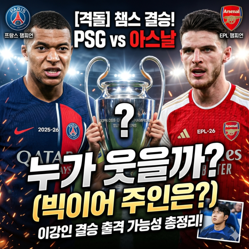 PSG vs 아스날 챔스 결승! 경기일정·중계·승부예측·이강인 출전 가능성 총정리