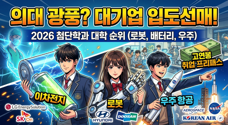  의대 광풍? 대기업이 입도선매하는 2026년 첨단학과 대학 순위 (로봇, 배터리, 우주항공)