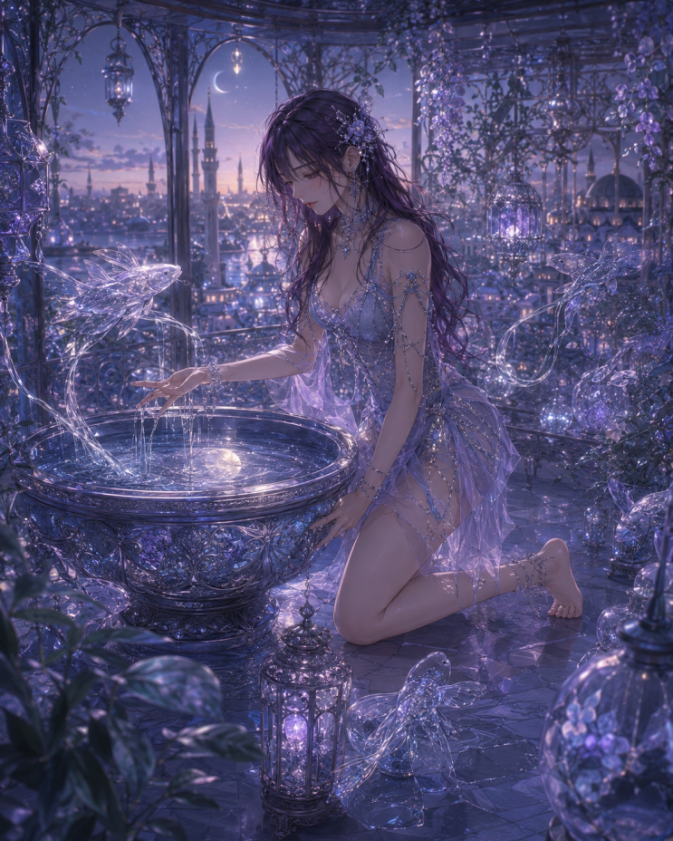  성년 여성의 달빛 유리정원 Adult Moonlit Glass Garden 일러스트 3