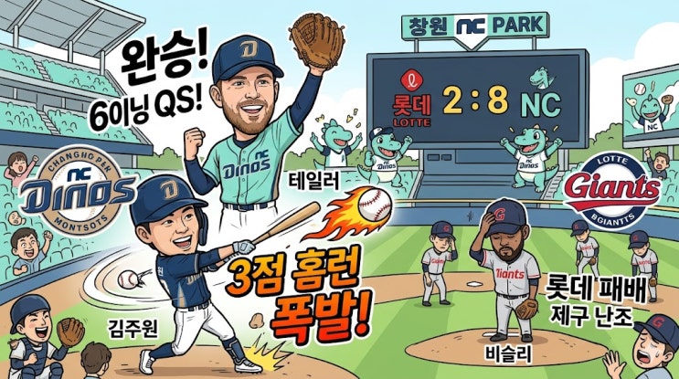 2026 KBO리그 롯데 자이언츠 vs NC 다이노스 5월 31일 경기 결과 분석: NC 테일러 완승 및 김주원 3점 홈런 폭발 ️