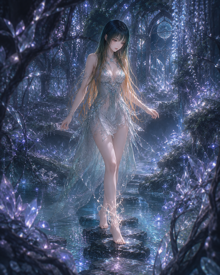  성년 여성의 달빛 유리정원 Adult Moonlit Glass Garden 일러스트 2