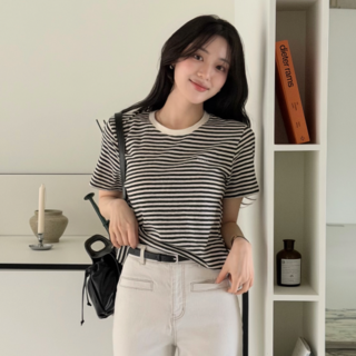  [클라비스] 스트라이프 반팔티_CVHWG2411Q - 여름까지 가는 시원한 코튼 셔츠룩
