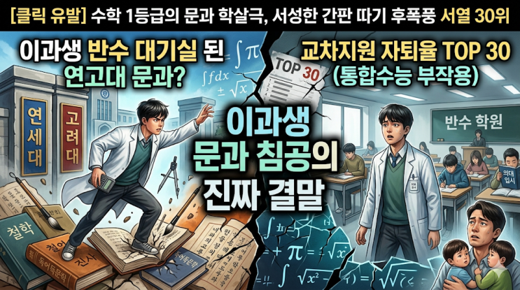  이과생 반수 대기실 된 연고대 문과? 교차지원 자퇴율 TOP 30 (통합수능 부작용)