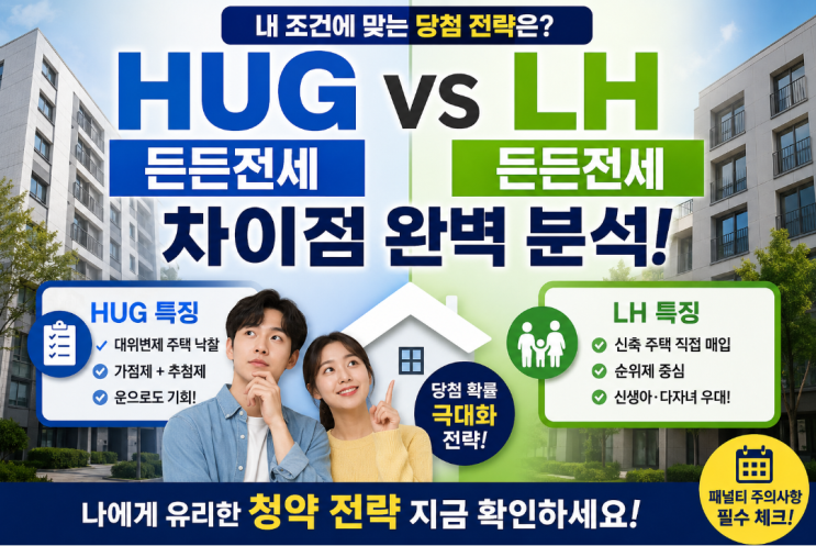  HUG LH 든든전세 차이점 분석: 나에게 맞는 당첨 확률 극대화 청약 전략