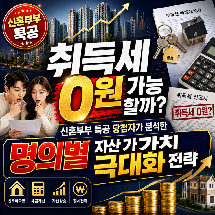  [입주 경제] 취득세 0원 가능할까? 신혼부부 특공 당첨자가 분석한 명의별 자산 가치 극대화 전략