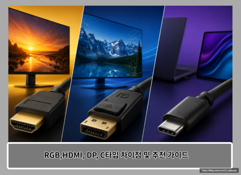 모니터 케이블 종류 완벽 정리: RGB,HDMI, DP, C타입 차이점 및 추천 가이드