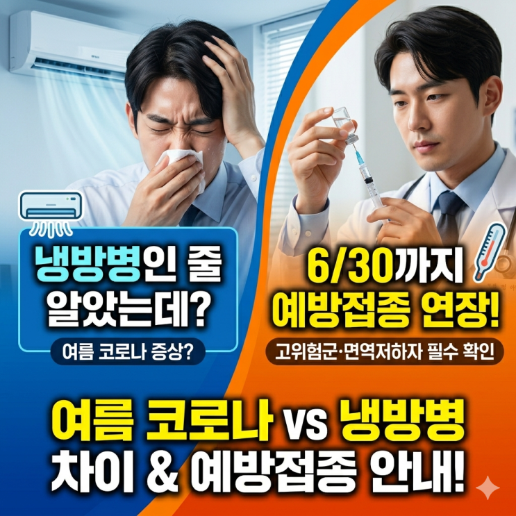  여름 코로나 증상과 냉방병 차이｜고위험군 예방접종 6월까지 확인하세요