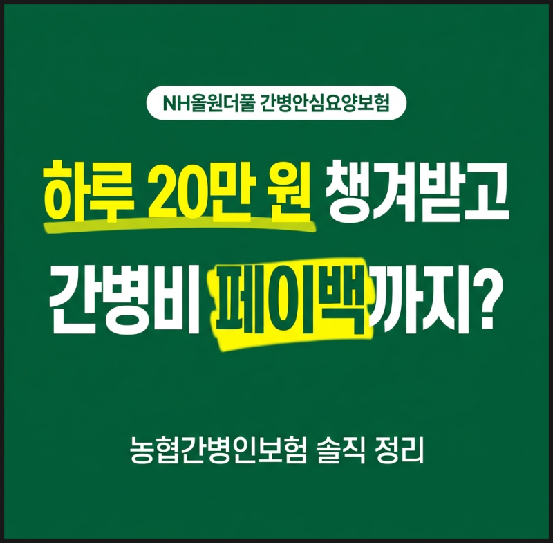 농협간병인보험 하루 20만원에 간병비페이백까지? NH올원더풀 간병안심요양보험 솔직 정리