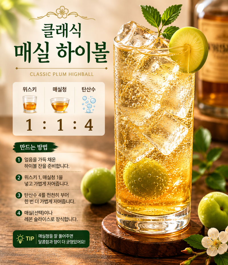 정매원 매실농장 × 홈바 레시피퇴근 후 소파에서 즐기는매실 하이볼 & 무알코올 매실 칵테일