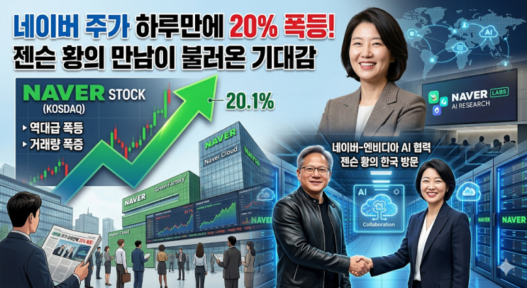 <b>네이버</b> 주가 하루만에 20% 폭등! <b>이해진</b> 의장과 젠슨 황의... 