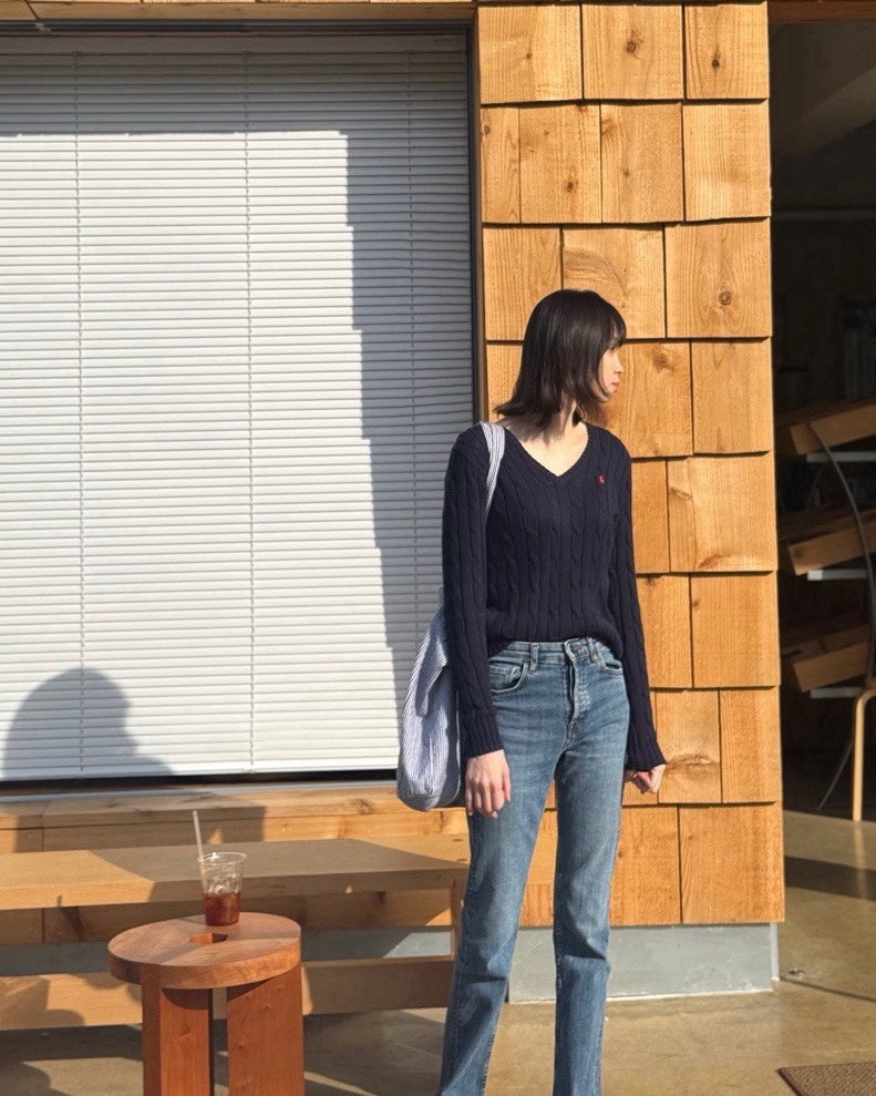 폴로 랄프 로렌 데일리 니트 | 케이블 니트 코튼 브이넥 스웨터(Cable knit cotton V-neck sweater)