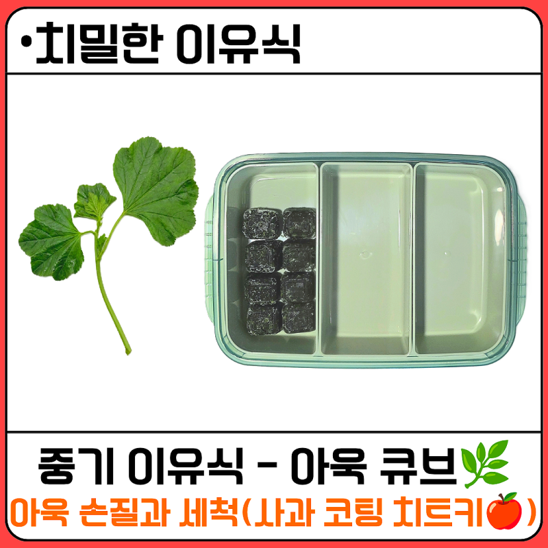 [치밀한 이유식] 중기 이유식 아욱 큐브 만들기 벌레 폭탄 극복 세척법과 거부 아기 완뚝 꿀....