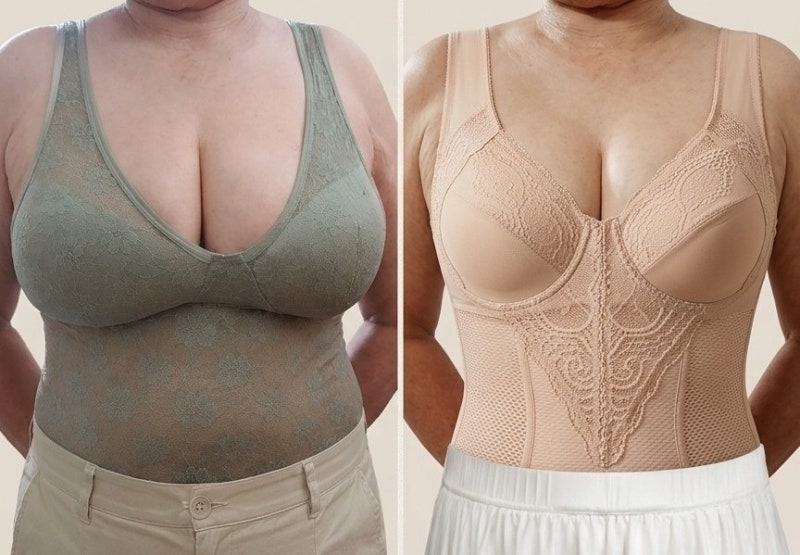 처진 큰 가슴이 작아 보이는 방법 몰드 없는 큰 브라 컵 올인원으로 가슴 올려 뱃살 정리까....