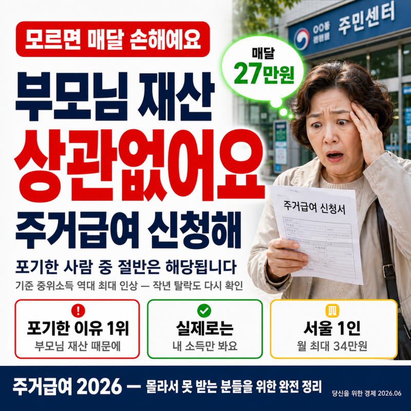 주거급여 나도 받을 수 있을까? 부모님 재산 상관없이 신청해