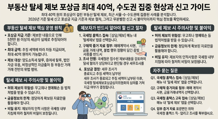 부동산 탈세 제보 포상금 최대 40억, 수도권 집중 현상과 신고 가이드