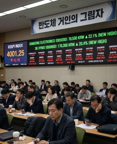  26년 6월 1일 코스피 장중 최고 8874.16 찍고 현재 +4% 상승 중 반도체를 제외하면 코스피 지수는 4,000수준이다. #반도체거인의그림자 리포트