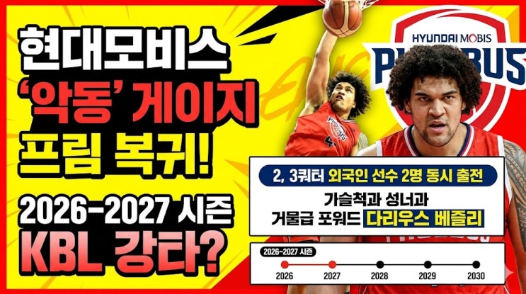  현대모비스 외국인 선수 게이지 프림 복귀 분석: 2026-2027 시즌 KBL '악동'의 귀환과 동시 출전 시너지 전망