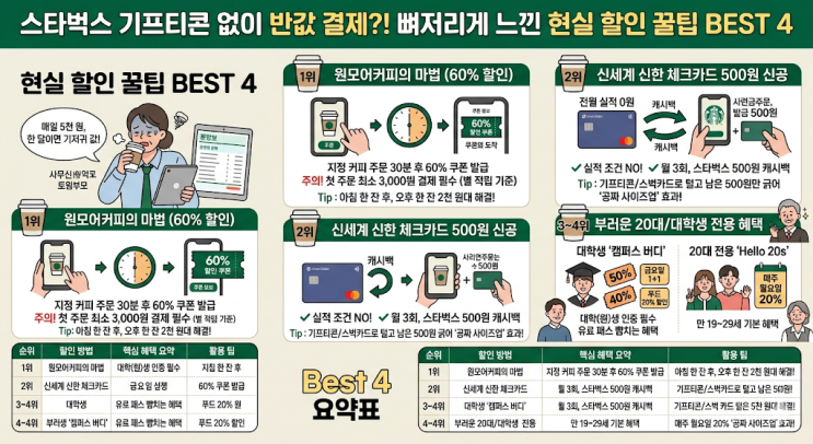  스타벅스 기프티콘 없이 반값 결제하는 법, 아메리카노 2천원대 현실 후기