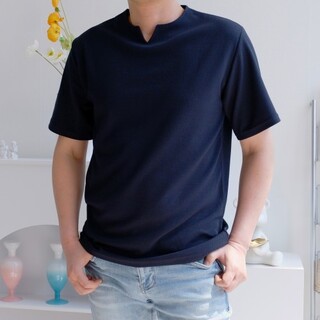 구김없는 남자 링클프리 엠보 슬릿넥 반팔 티셔츠 - 시원한 브이넥 정핏