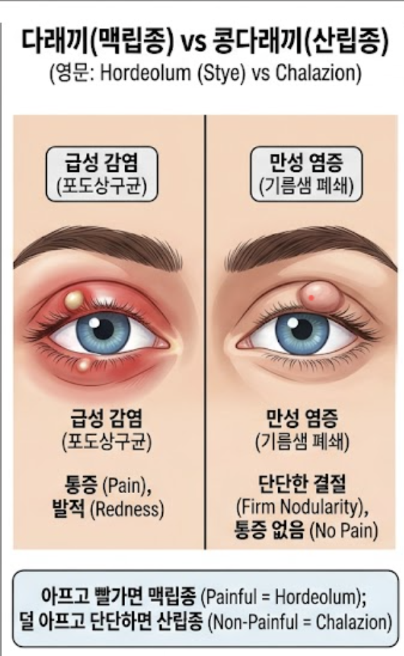 ️ 눈꺼풀이 붓고 아플 때! 다래끼일까, 아니면 응급질환일까? (맥립종·산립종·연조직염·봉....