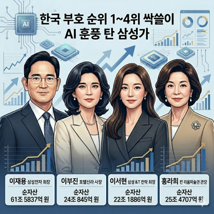  이재용 회장 대한민국부자 1위 주식 가치 61조원 돌파 삼성가 1위-4위 싹쓸이