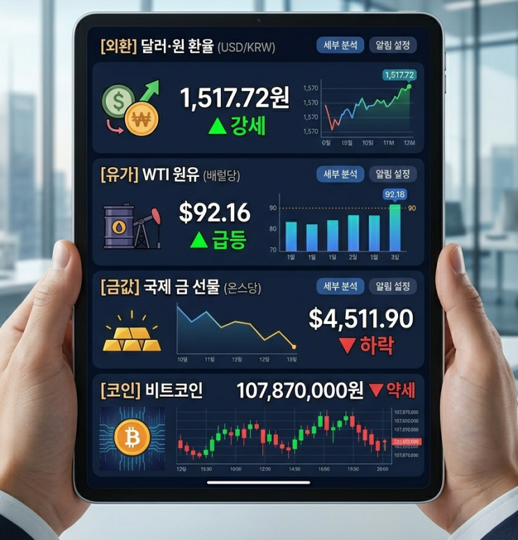 달러·원 환율 1,510원대 돌파 비상! 이란 협상 교착에 국제유가 WTI 92달러 재진입·금값 하락세 전환 및 비트코인 1억 700만 원선 공방 (2026년 6월 2일)