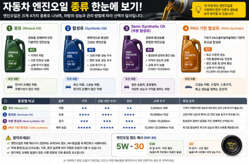 자동차 엔진오일 점도란? 5W30, 0W20은 무슨 뜻일까?