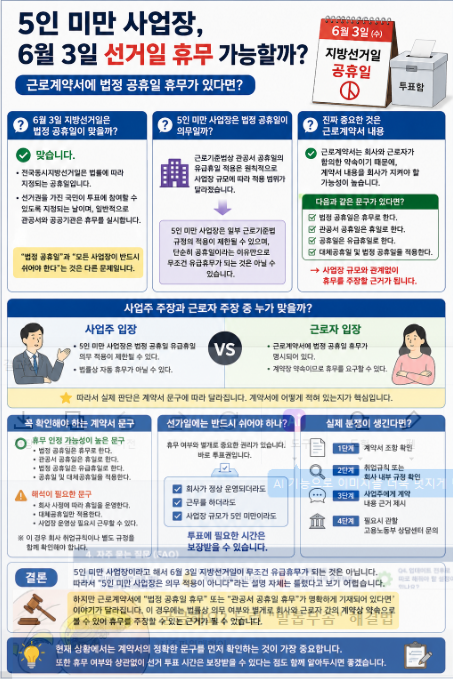 5인 미만 사업장 선거일 휴무 가능할까? 계약서 빨간날 유급휴일 기준