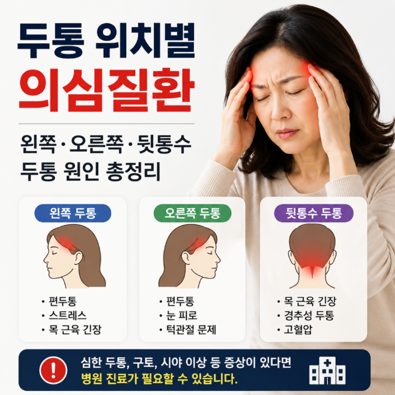 두통 위치별 의심질환, 왼쪽·오른쪽·뒷통수 두통 원인 총정리