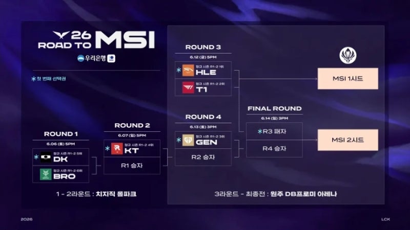 2026 Road to MSI 일정 정리, T1 홈그라운드 일정도 공개