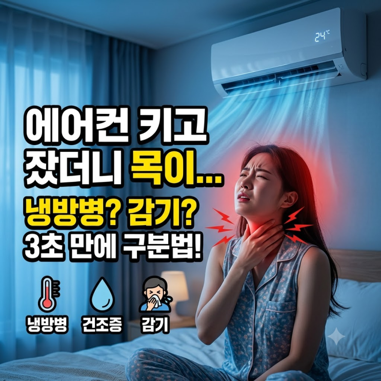  에어컨 틀고 자면 목 아픈 이유, 냉방병·건조증·감기 '이것' 모르면 밤새 고생합니다!