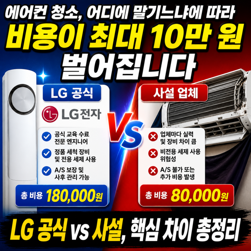 2026년 LG에어컨 청소 비용 완벽 비교 — 공식 서비스 vs 사설 업체, 어디가 더 유리할까?