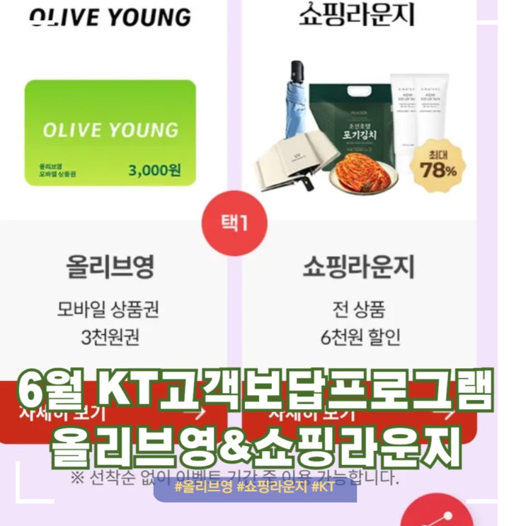  KT6월 고객보답 프로그램 올리브영 쇼핑라운지 쿠폰 할인 공개
