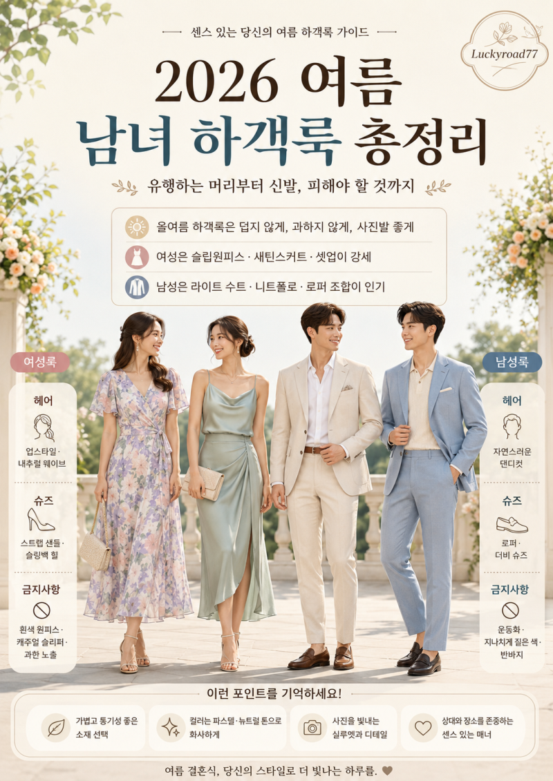 2026 여름 남녀 하객룩 총정리｜유행하는 머리부터 신발, 피해야 할 것까지