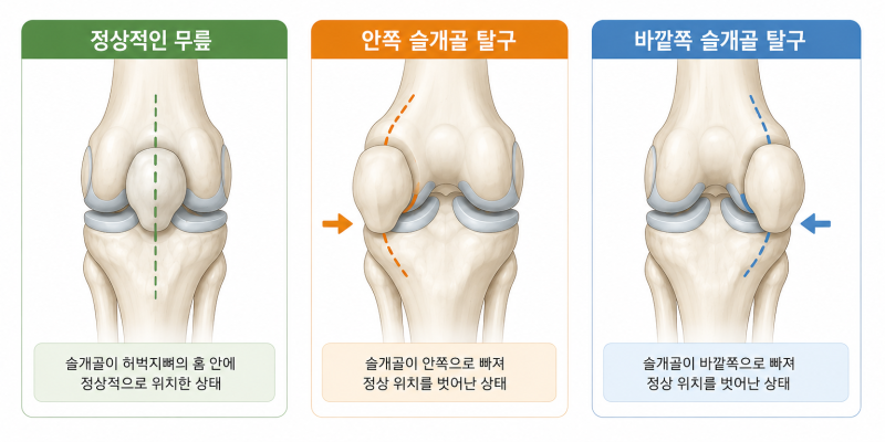 슬개골 탈구를 설명하는 이미지(AI) 해당 이미지는 ai이기 때문에 슬개골이 돌아간다는 부분만 확인해 주세요. 해부학적 구조는 같지 않습니다.